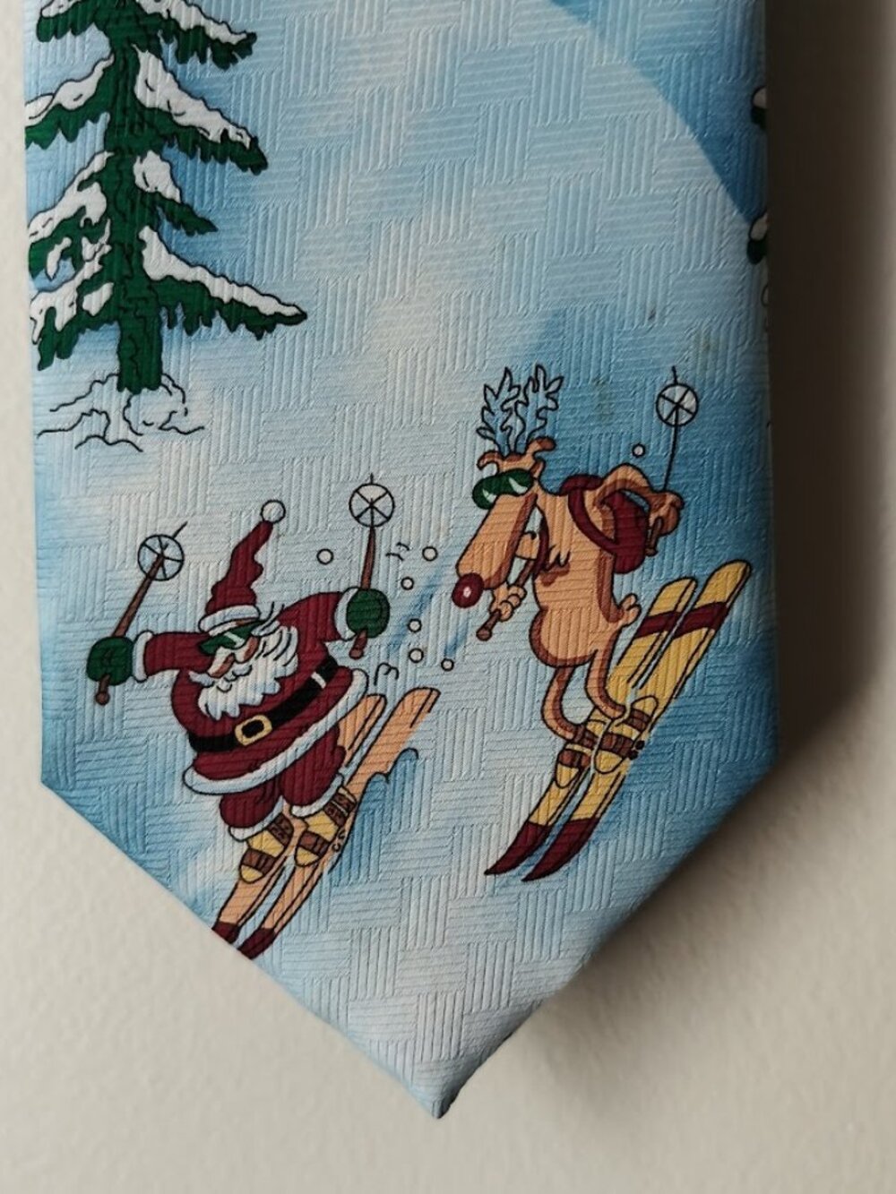 The Far Side Funny Christmas Santa & Reindeer Skiing Tie